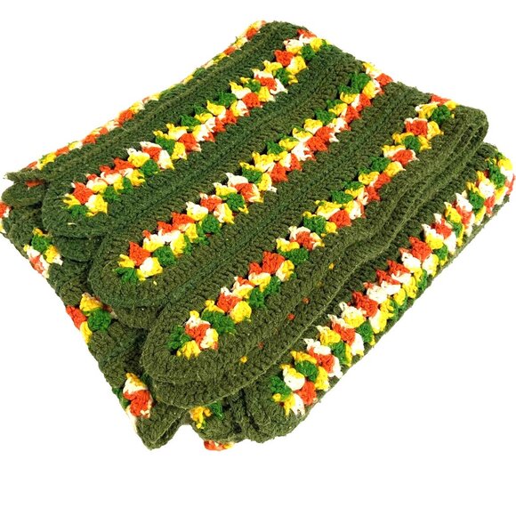Handmade Crocheted Afghan Throw Green Gold Orange White 64X43" Blanket - Picture 1 of 6